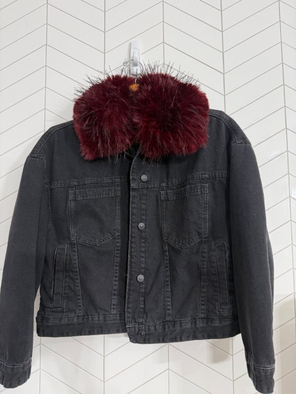 Free People Opal Swing Faux Fur Denim Jacket XS